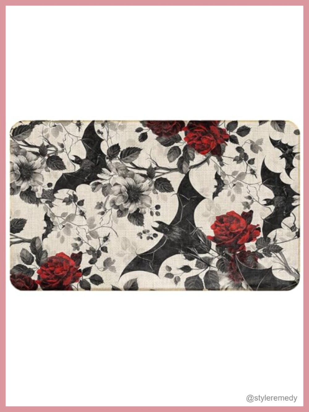 Gothic Bat Floral Doormat 17x30 Indoor Outdoor Rubber Backed